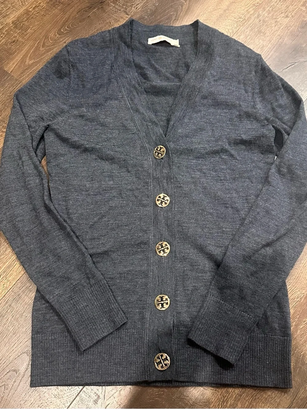 Tory Burch Dark Gray Button-Front V-Neck Sweater Cardigan